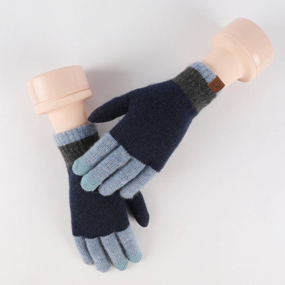 KNITTED FLEECE PLAID TOUCH SCREEN WARM GLOVES_CWAG0371