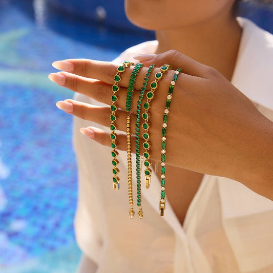 18K Gold Green Zircon Tennis Chain Bracelet_CWAJE4780