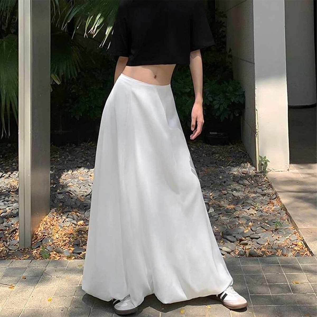 Elegant satin solid color tulip midi skirt