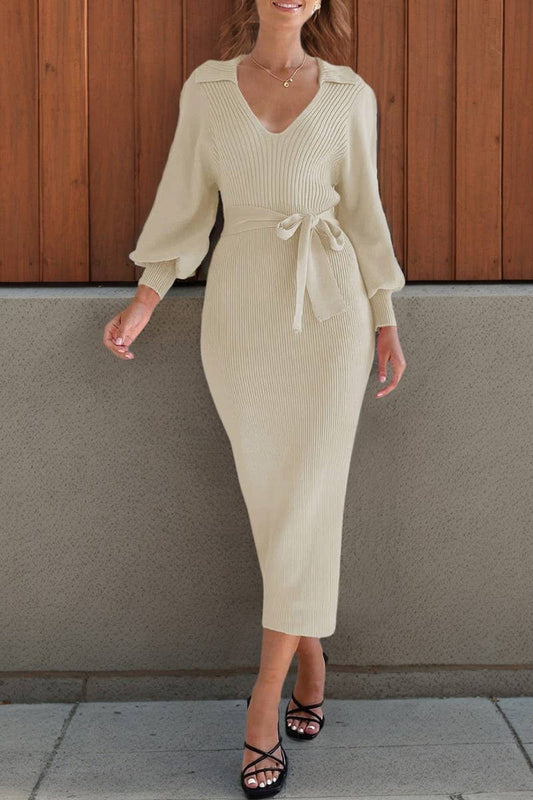 CWDMD4770_V-NECK COMMUTING KNITTED DRESS WITH TEMPERAMENT