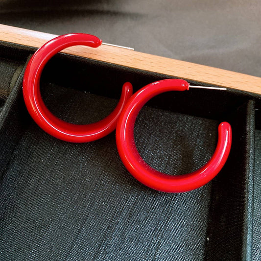 RED POLKA DOT GEOMETRIC RETRO ROUND EARRINGS_CWAJE2454