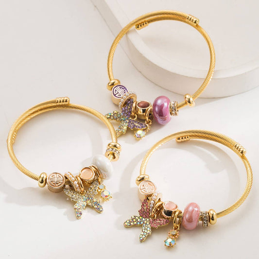 Trendy Beaded Bracelet with Butterfly Pendant
