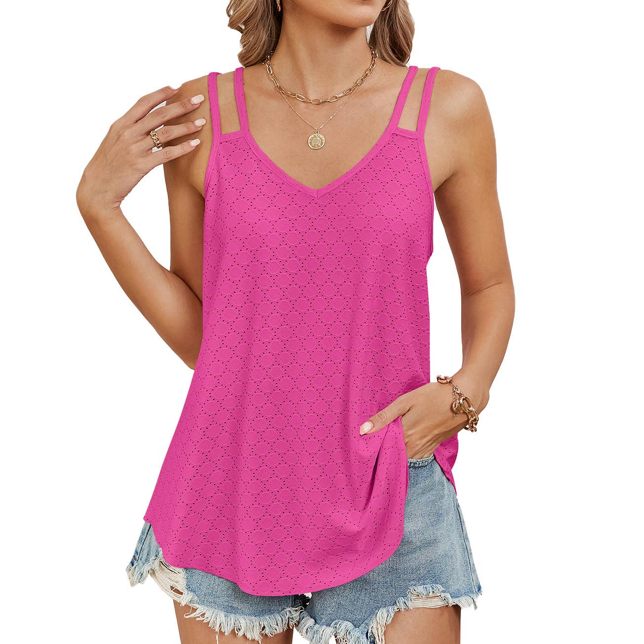 V-neck solid color sleeveless loose tank top