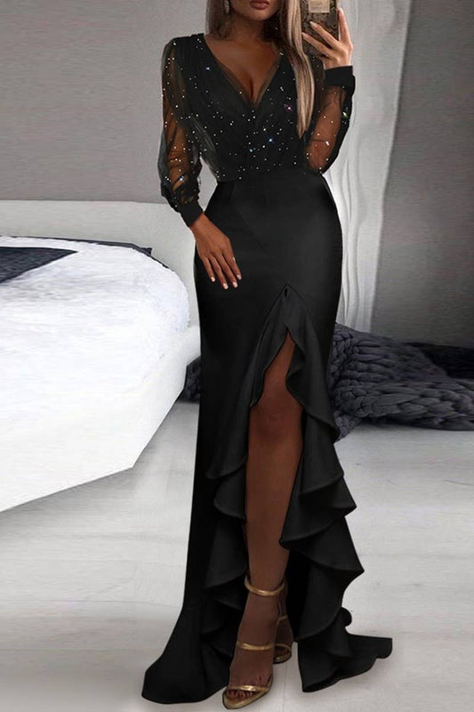 CWDMD5418_ELEGANT BLACK STRAPLESS BOHEMIAN MAXI DRESS