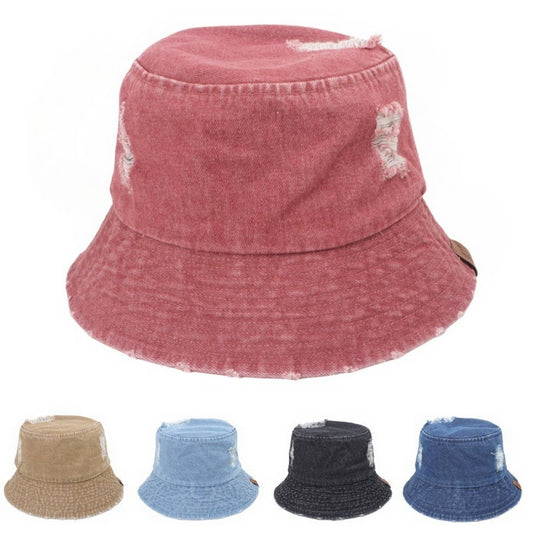 CWAH1518_WASHED VINTAGE TORN DENIM BUCKET HAT