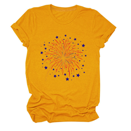 Trendy Loose Star Fireworks Graphic Tee for Women