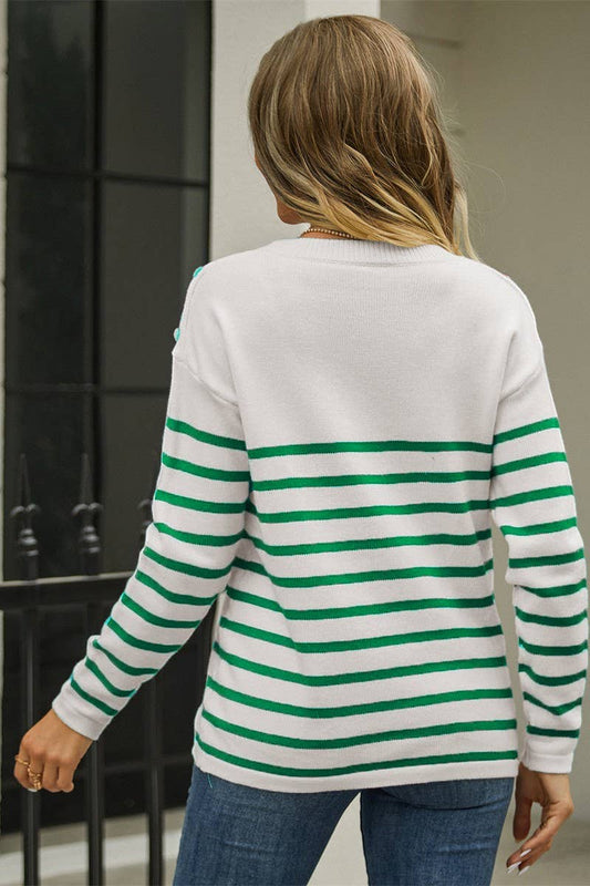 CWOSWL1666_Crew Neck Long Sleeve Striped Pullover Sweater