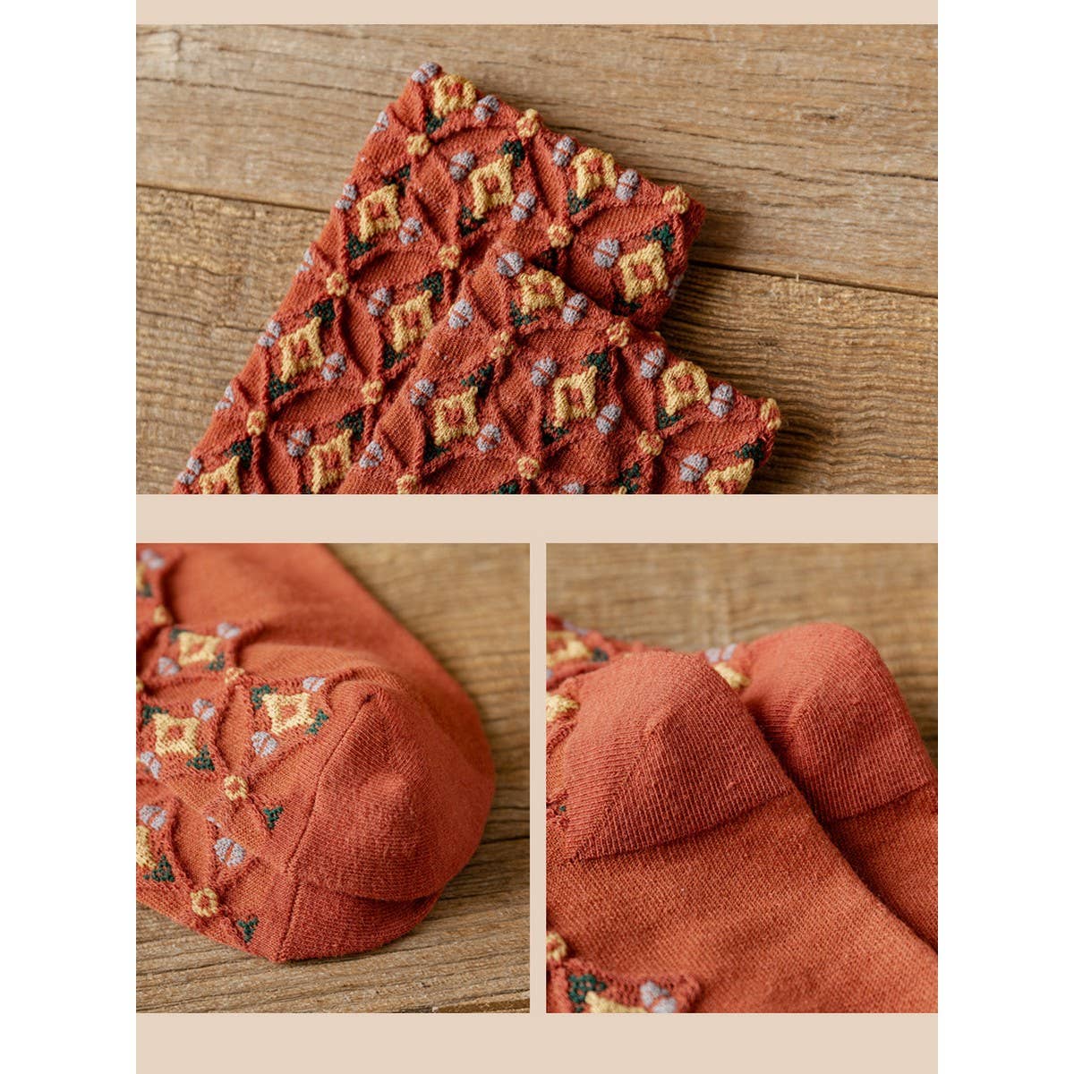 NEW DIAMOND-PATTERNED WHITE TRIM MID-TUBE SOCKS