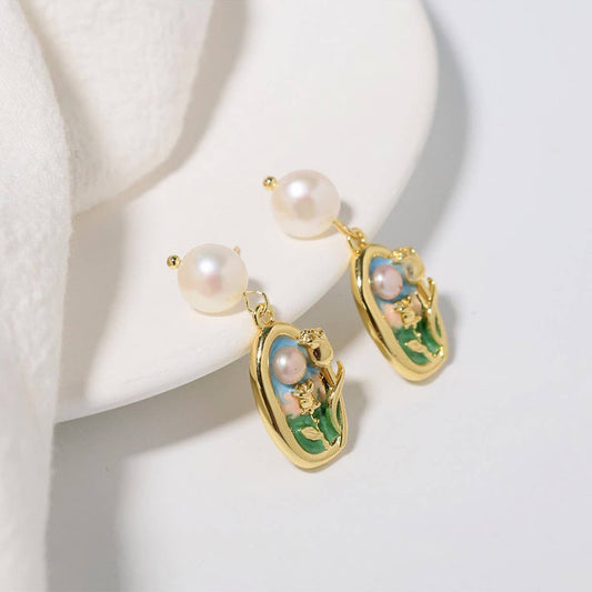 NEW HIGH-END RETRO LITERARY SUNSET PEARL EARRINGS