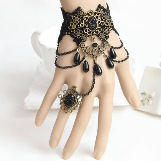 HALLOWEEN  GOTHIC LACE BRACELET WITH RING JEWELRY