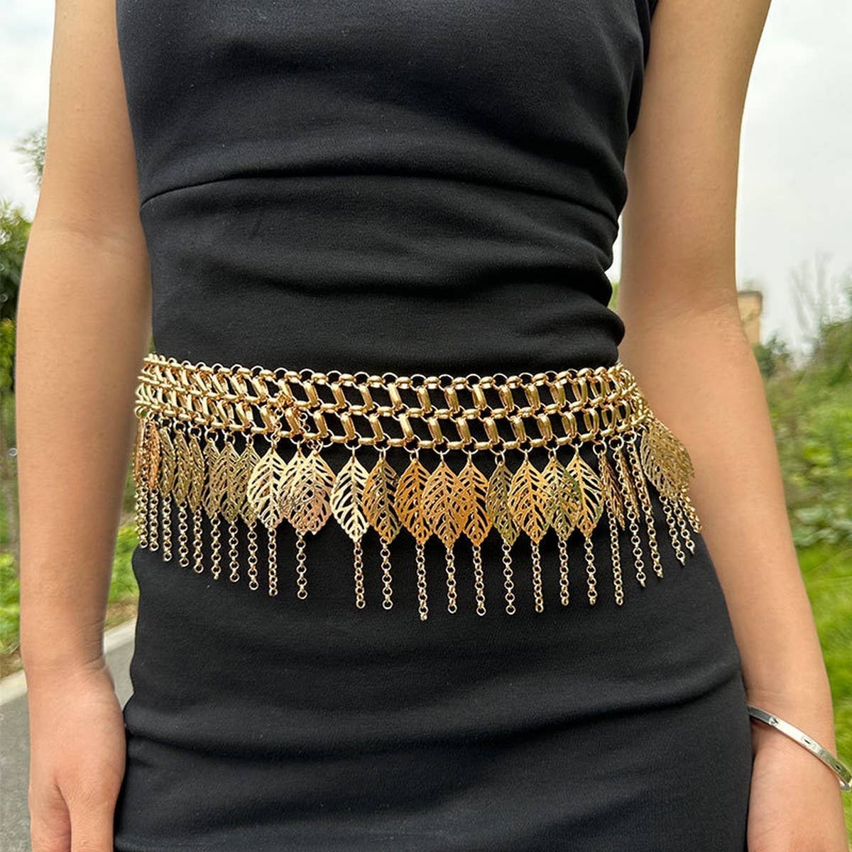 Layered Gold Leaf Tassel Hanfu Waist Chain
