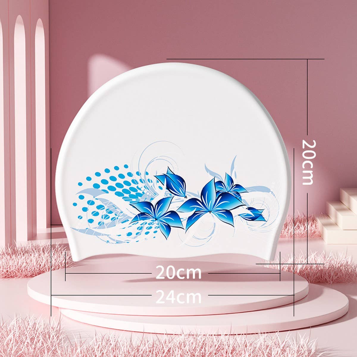 Printed Silicone Swim Cap for Women with Anti-Slip_CWMM6707