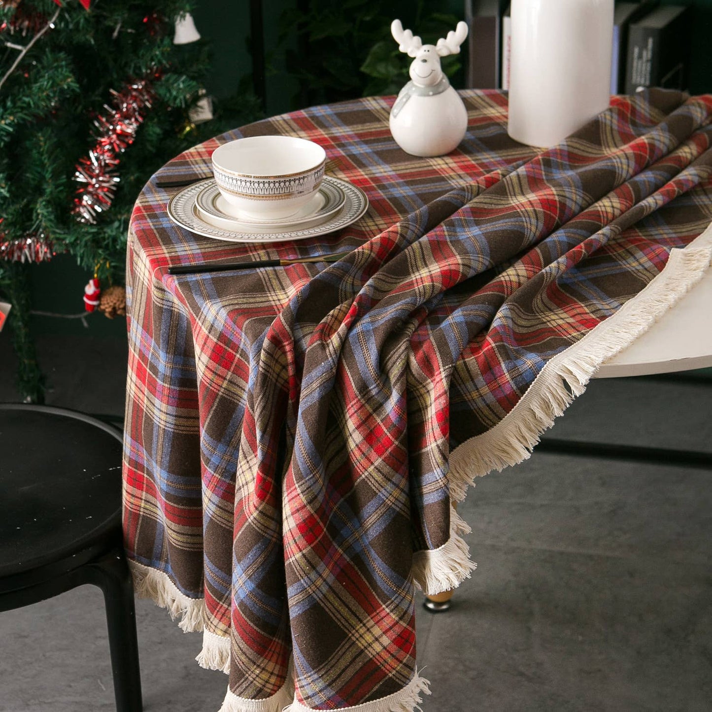 PLAID PATTERN ROUND TABLECLOTH_CWMM0036