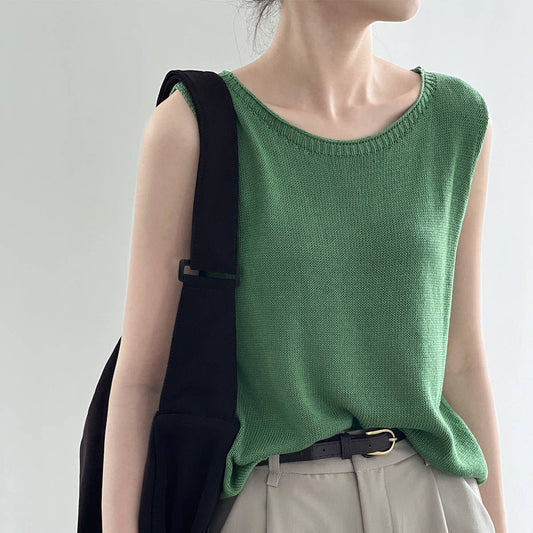 SIMPLE SOLID COLOR U-NECK KNIT VEST