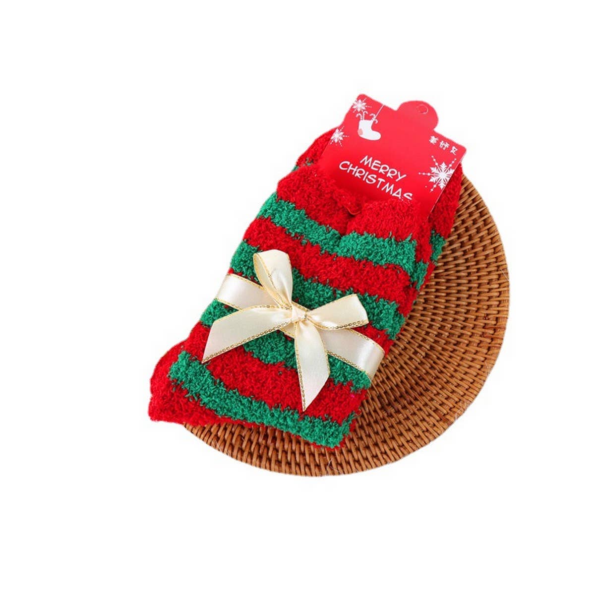 CHRISTMAS TREE THICKENED BOW CHRISTMAS SOCKS