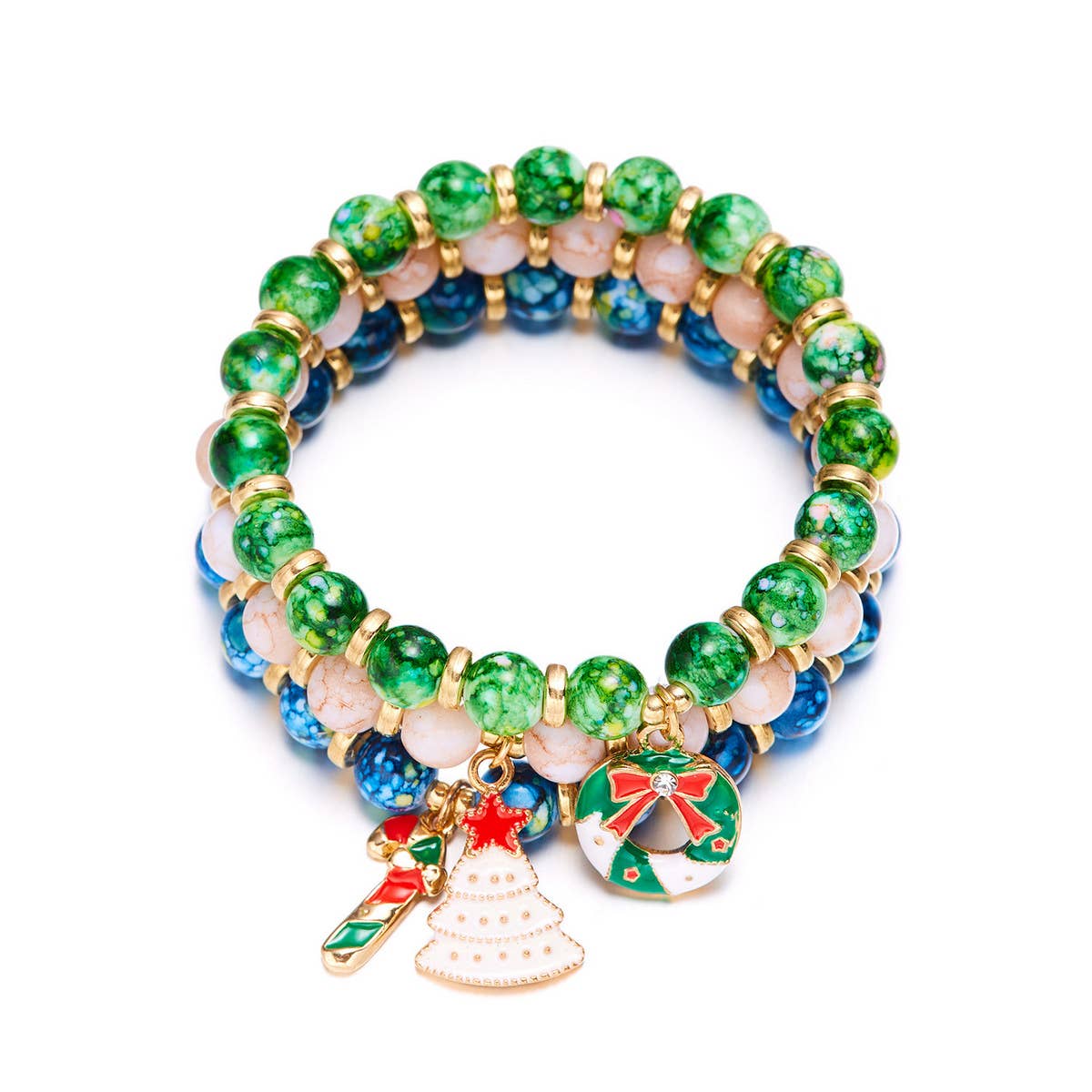 CHRISTMAS TREE SNOWMAN BEADED BRACELET