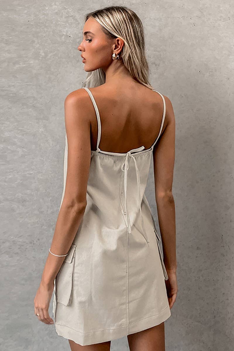 CWDSD6751_SOLID COLOR SLING POCKET BACKLESS DRESS