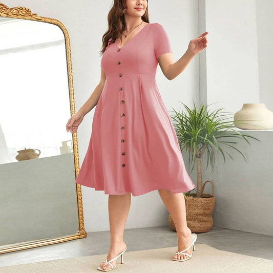 Chic V-Neck Waist-Tied A-Line Work Dress