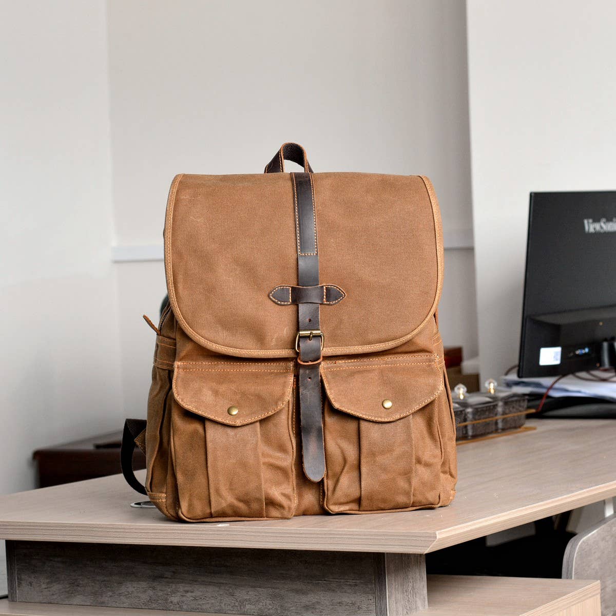 Waterproof Waxed Canvas Hiking Laptop Backpack_CWAB5541