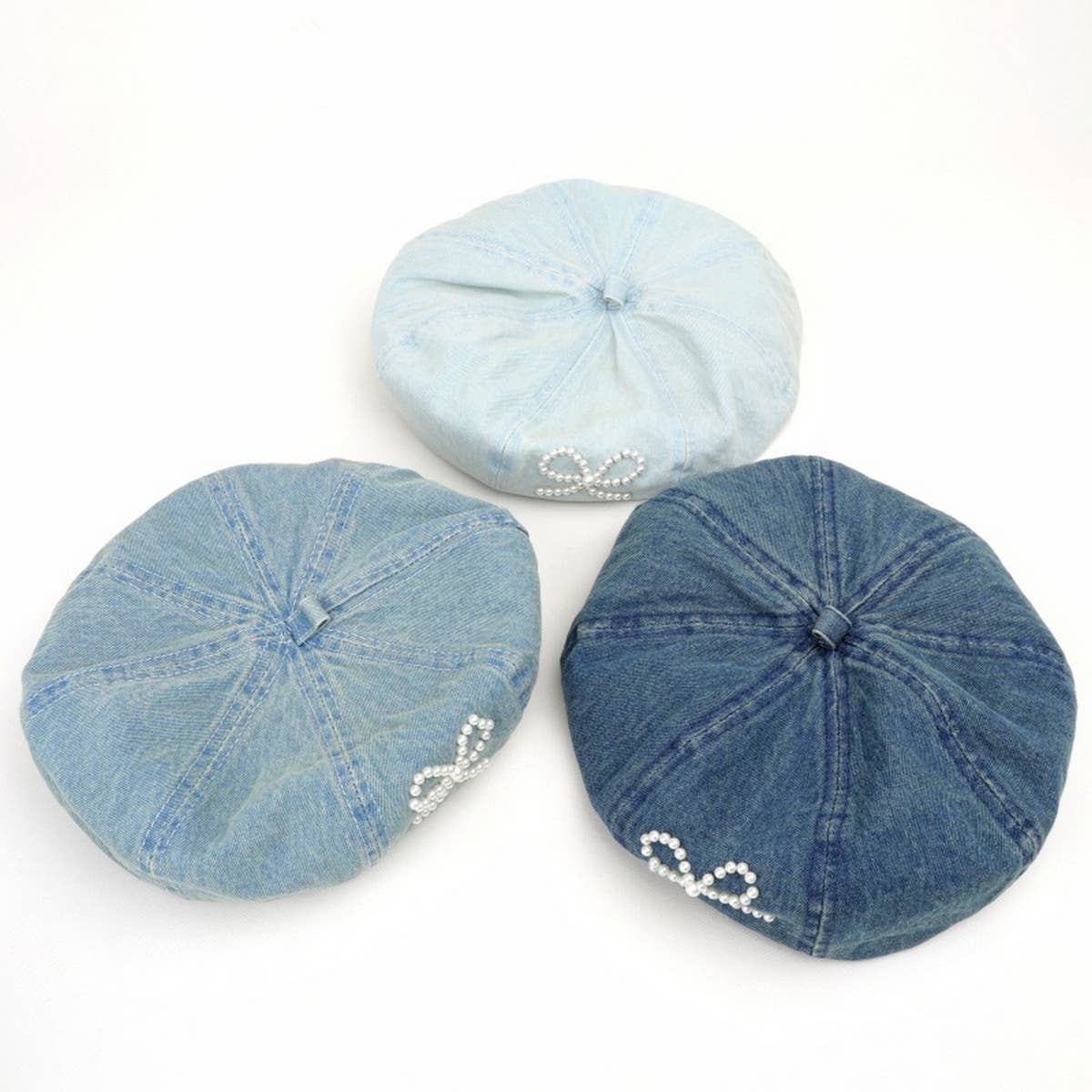 2024 NEW RETRO DENIM PEARL BOW BERET_CWAH1541