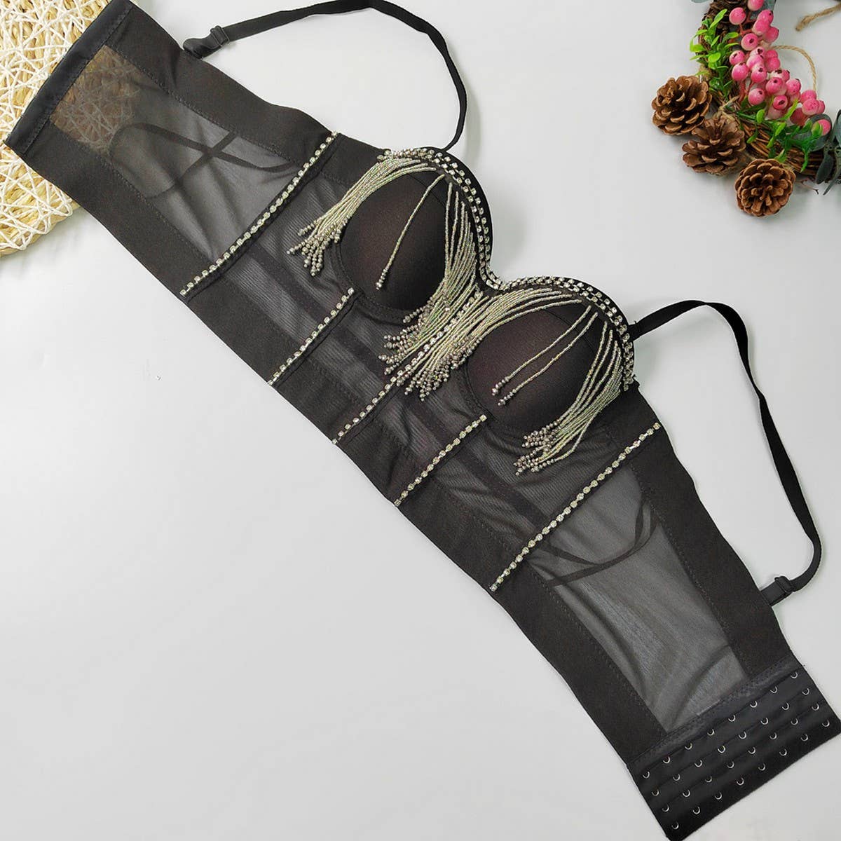 SEXY RHINESTONE TASSEL HERRINGBONE CORSET