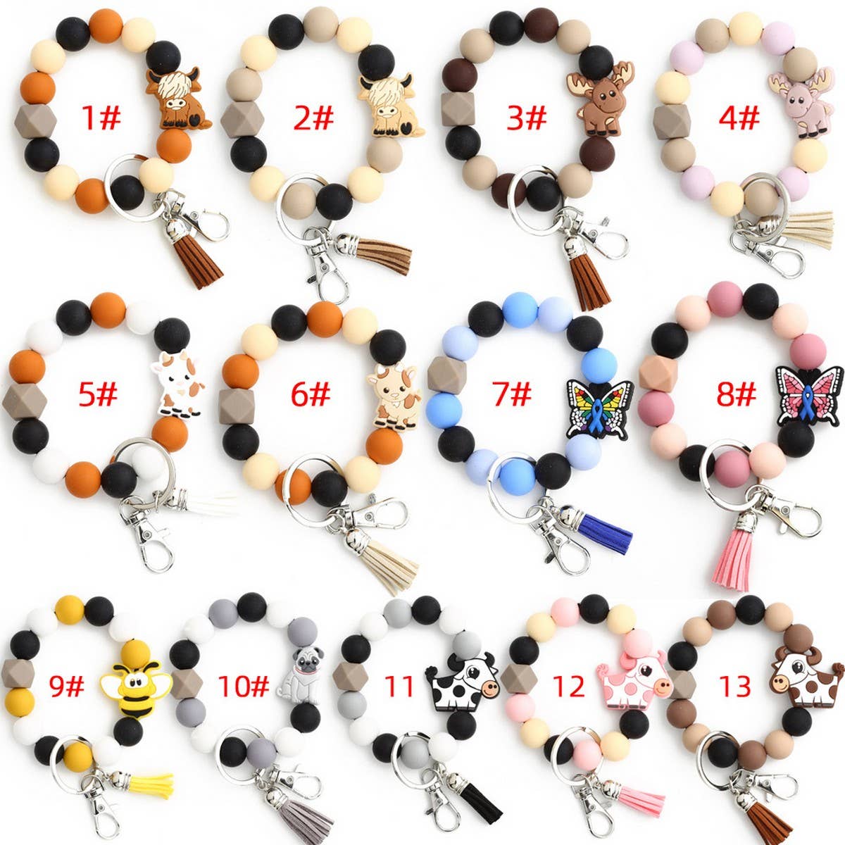 Cartoon Bull Keychain Moose Charm Silicone Beads_CWMM6863