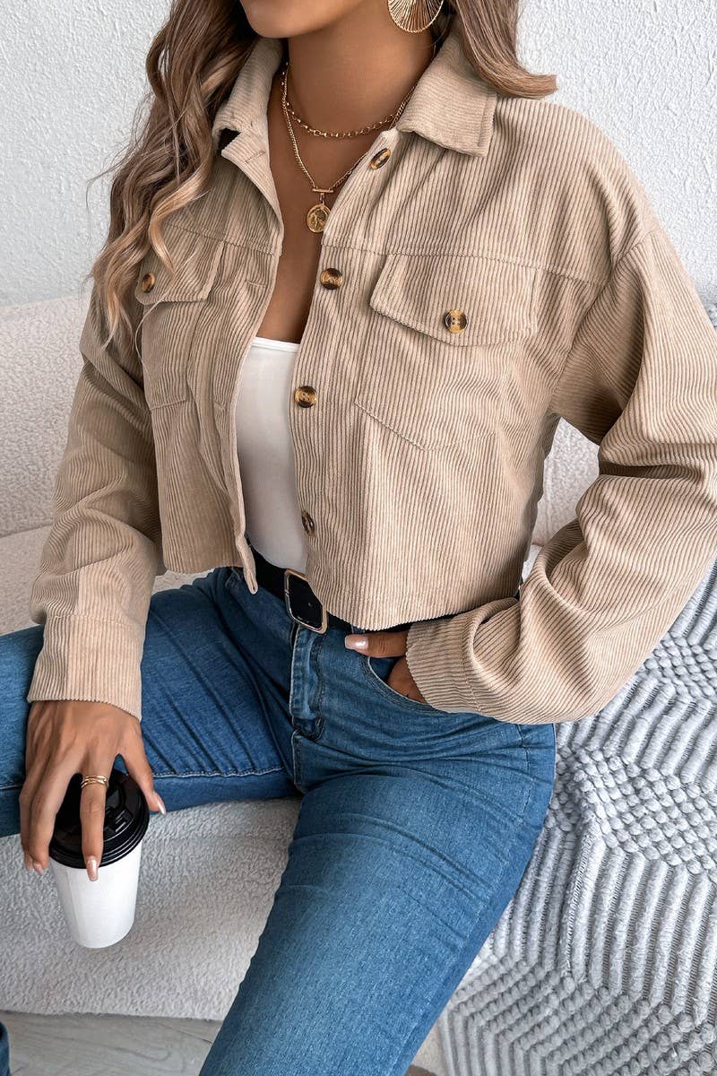 CWOCO1213_CASUAL CORDUROY POCKET CROPPED JACKET