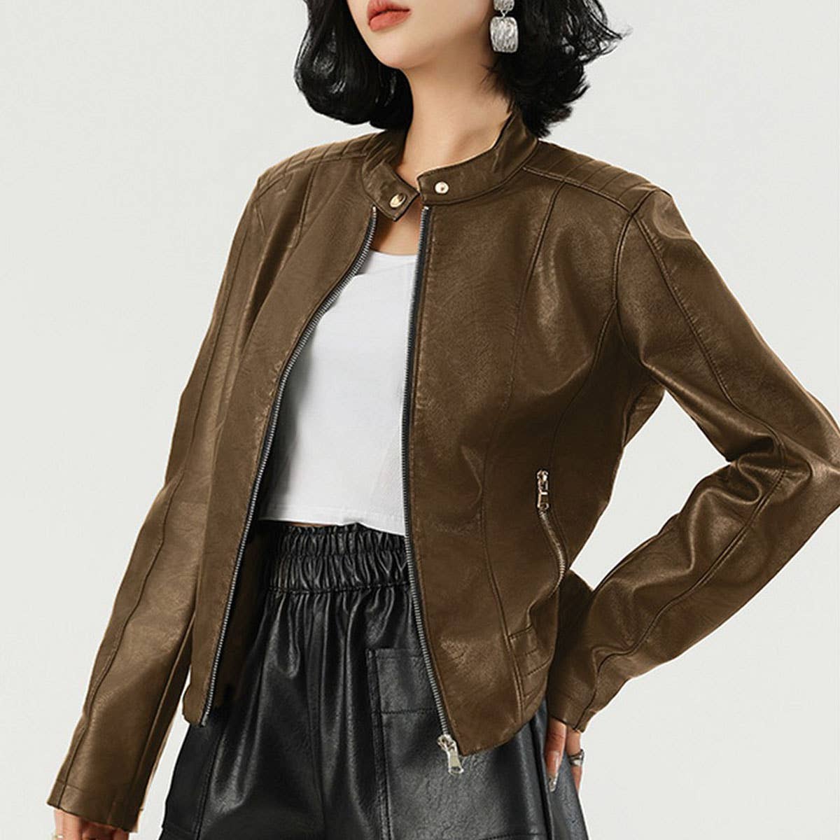 Women¡¯s Biker PU Jacket?Classic Moto Leather Coat