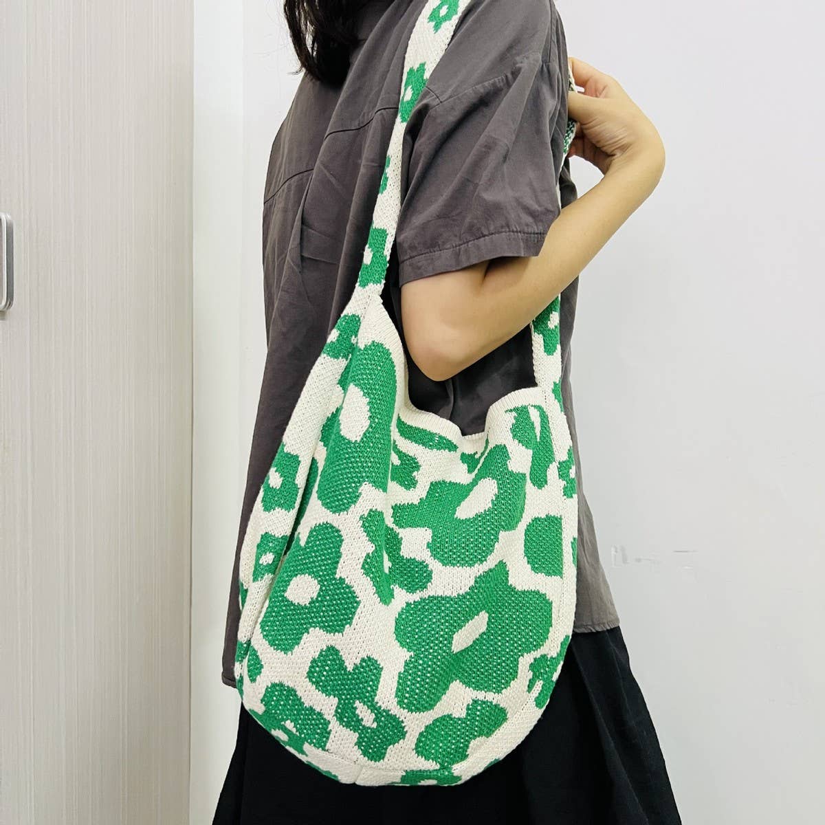 CWAB5063_KNITTED FLOWER LARGE CAPACITY SHOULDER BAG