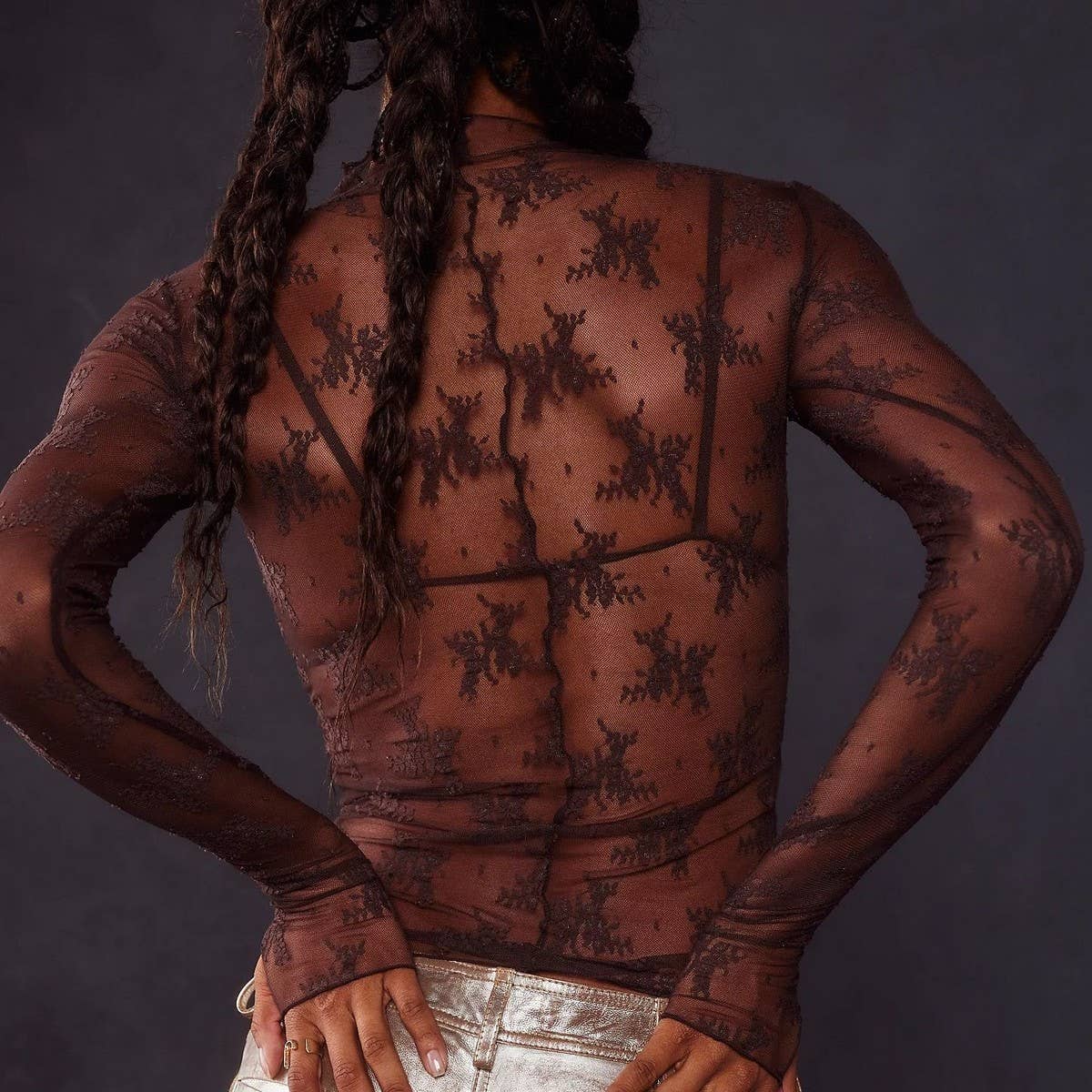 SEMI SHEER MESH LACE TOP BOTTOMING SHIRT