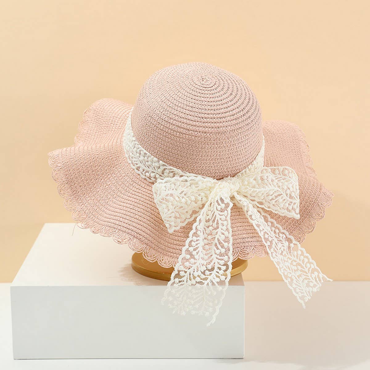 Summer Fashion Bow Ribbon Wide Brim Straw Hat_CWAH3473