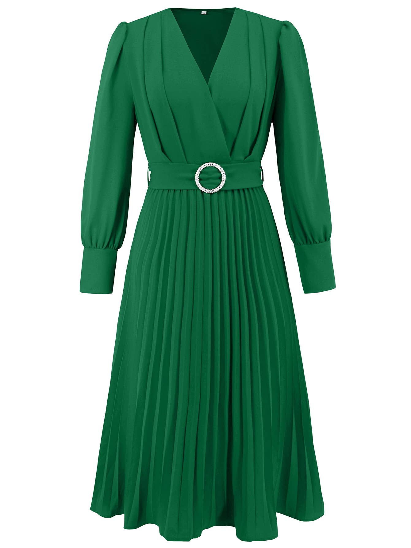 Elegant Pleated V-Neck Long Sleeve Bodycon Dress