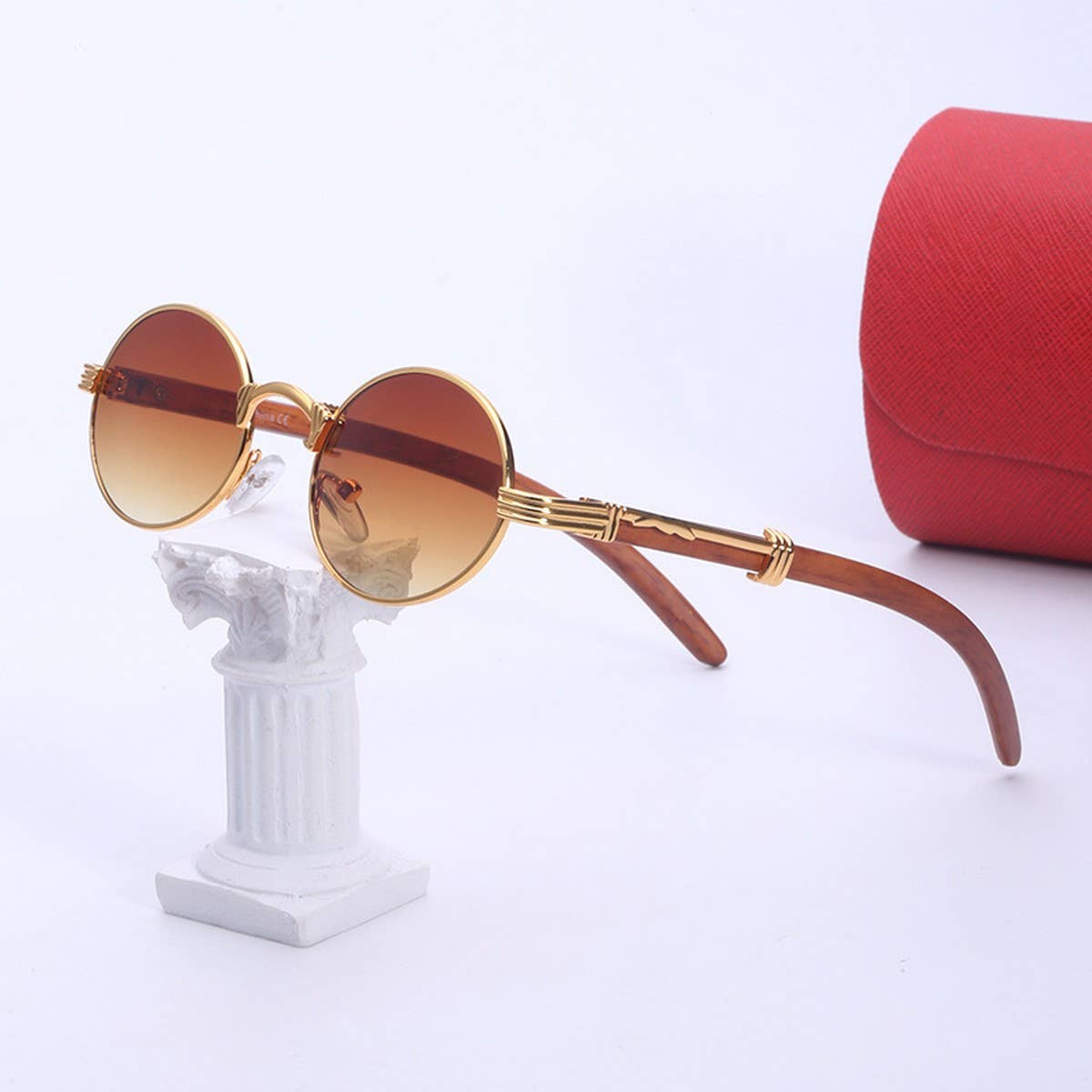 IMITATION WOOD SUNGLASSES ROUND FRAME SUNGLASSES