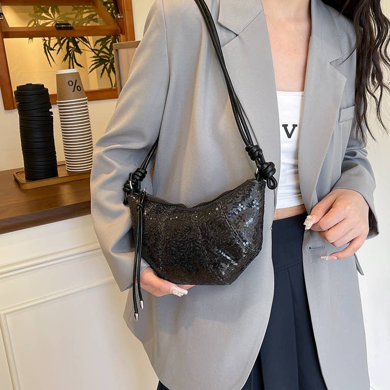 Sequined solid color personalized crossbody bag