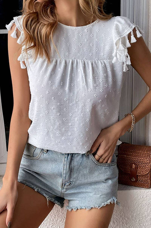 Cwttl1956_Women'S Designer Tassel Stitching Solid Color Shir