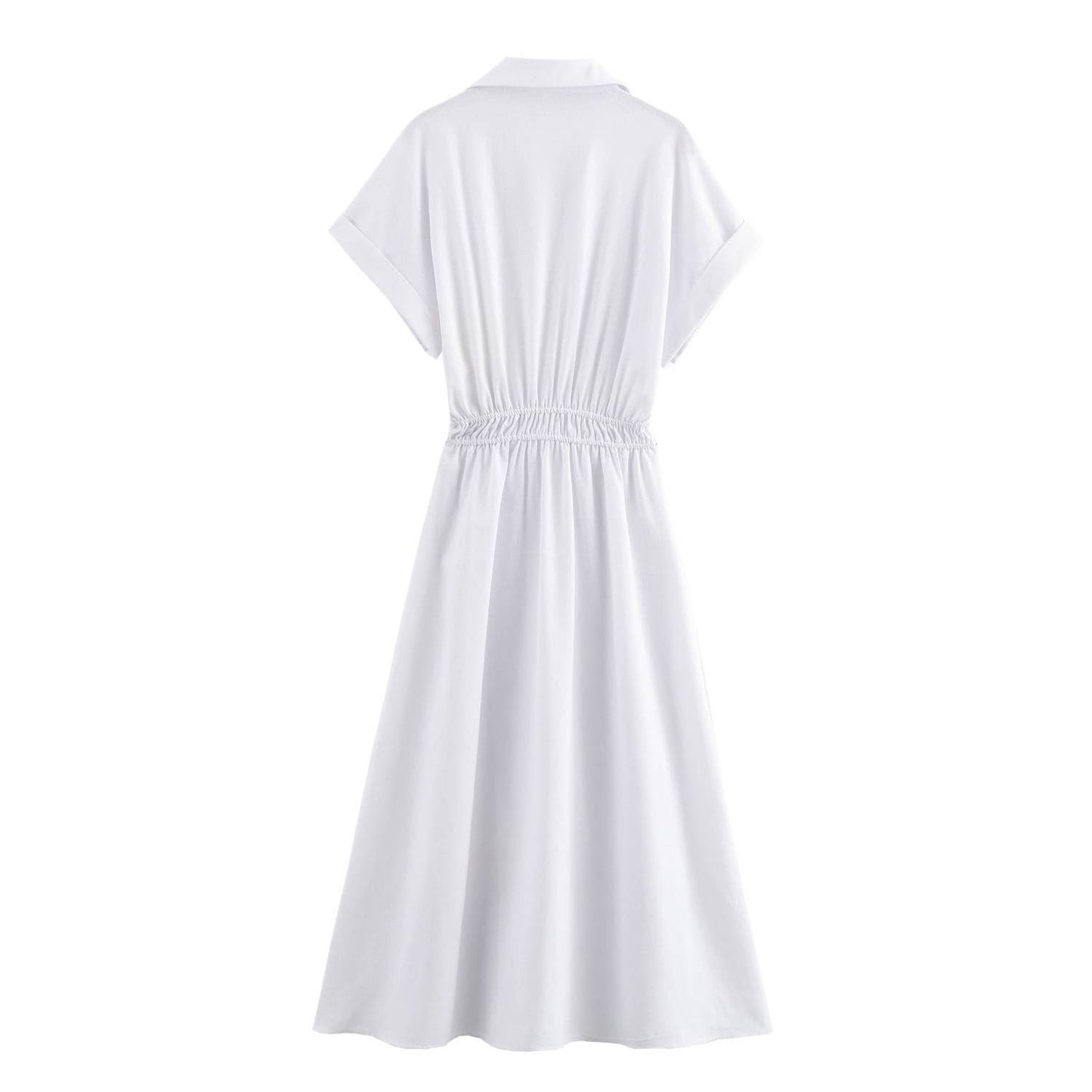 Stylish linen mixed waist one-breasted dress