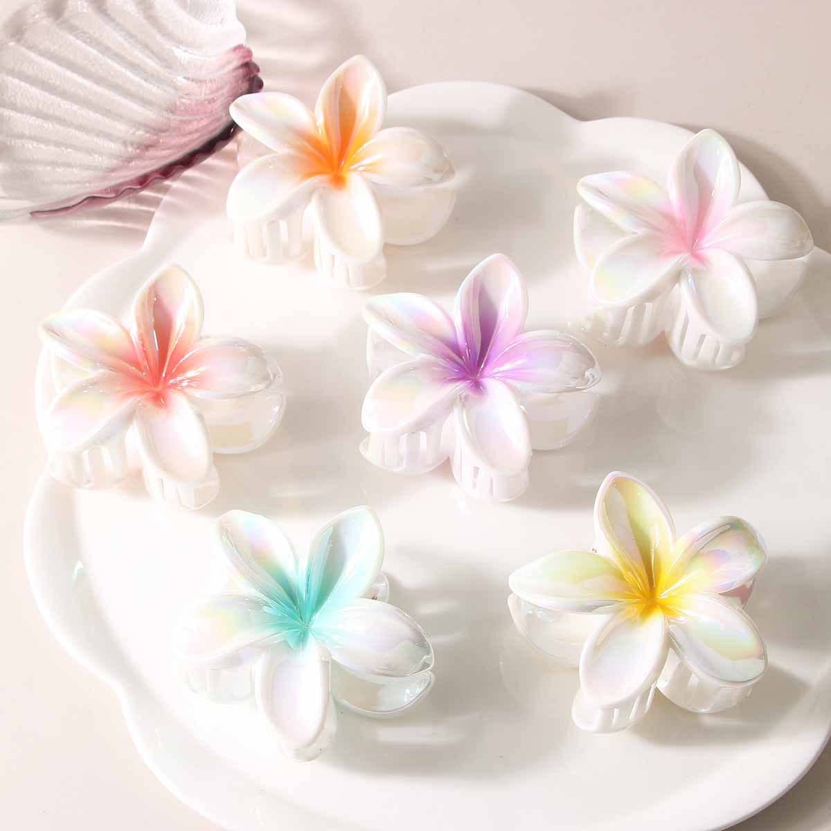 Plumeria Hair Claw - Colorful Tropical Flower Clip_CWMM4999