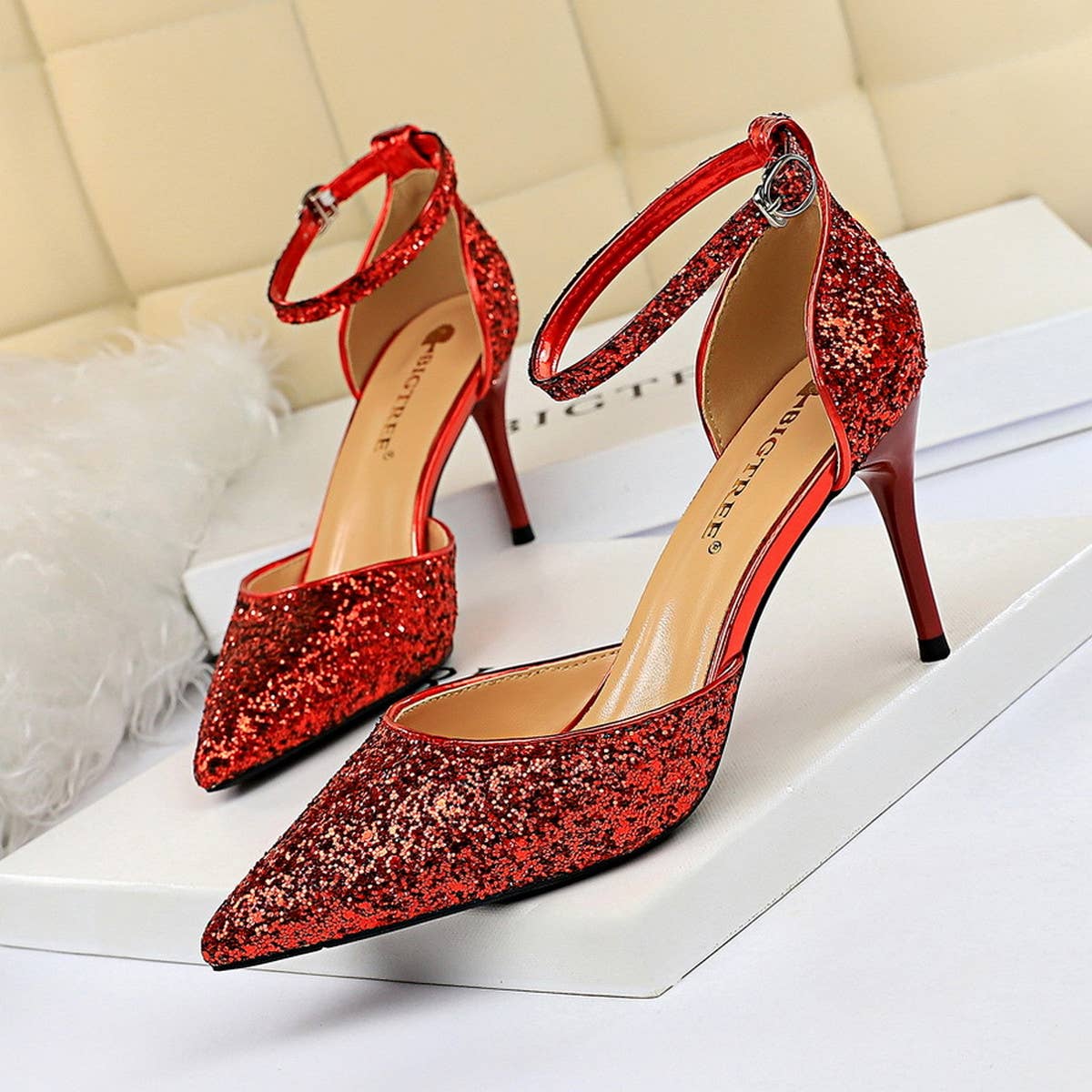 SHALLOW POINTED TOE SEQUINED SEXY HIGH HEELS