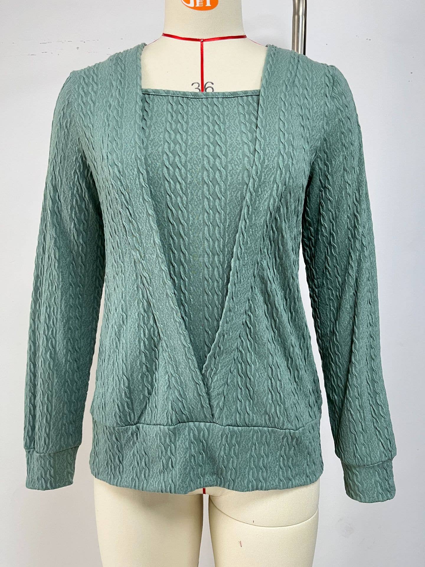 SQUARE NECK CROSS LONG SLEEVE LOOSE T-SHIRT