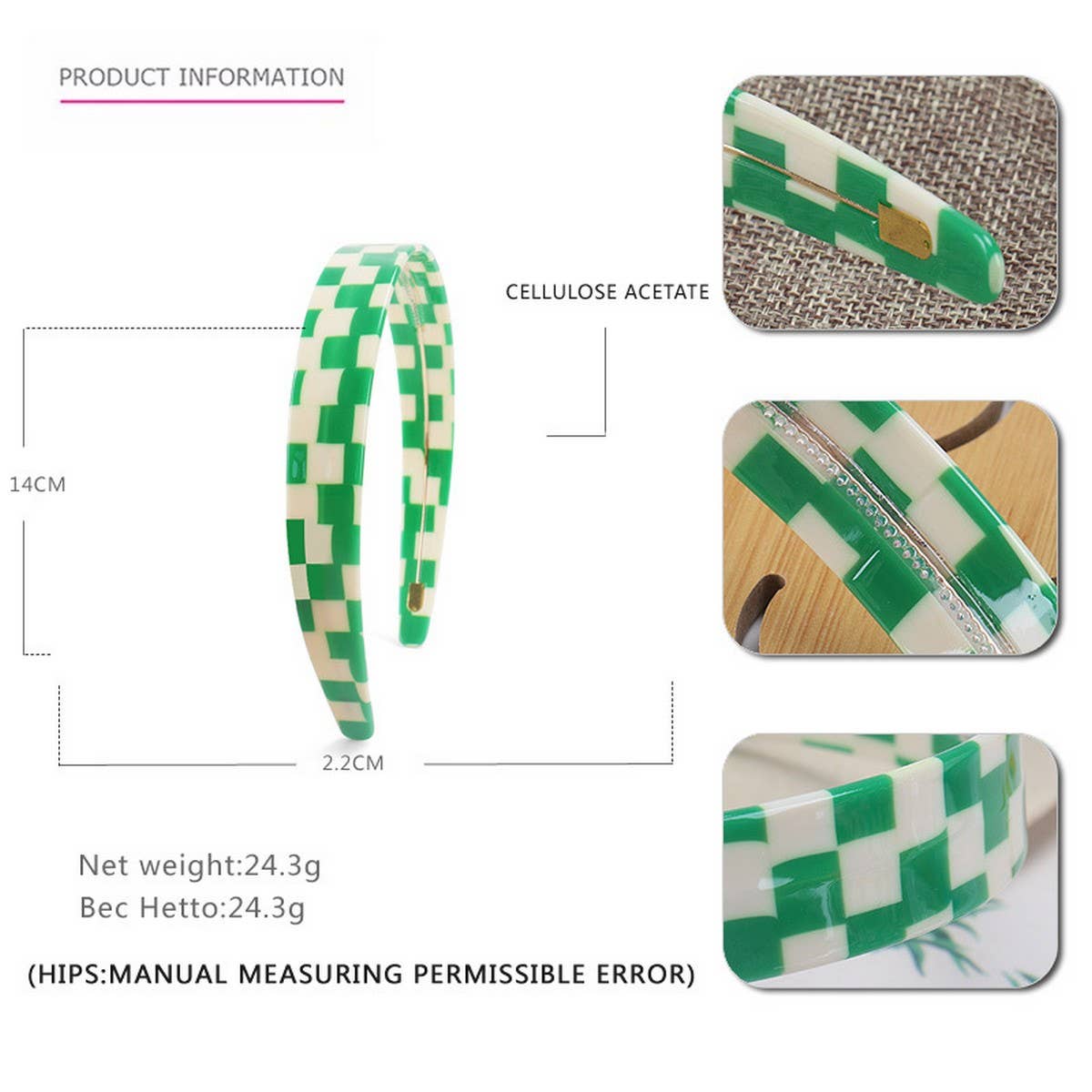 COLORFUL CHECKERED WIDE-BRIMMED HEADBAND HAIRPIN