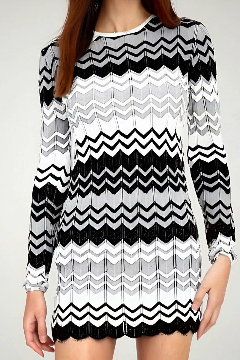 CWDSD8954_COLORBLOCK WAVE KNIT STRIPED SWEATER DRESS