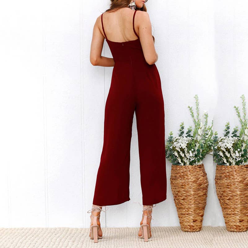 Solid Color Spaghetti Strap Wide-Leg Jumpsuit