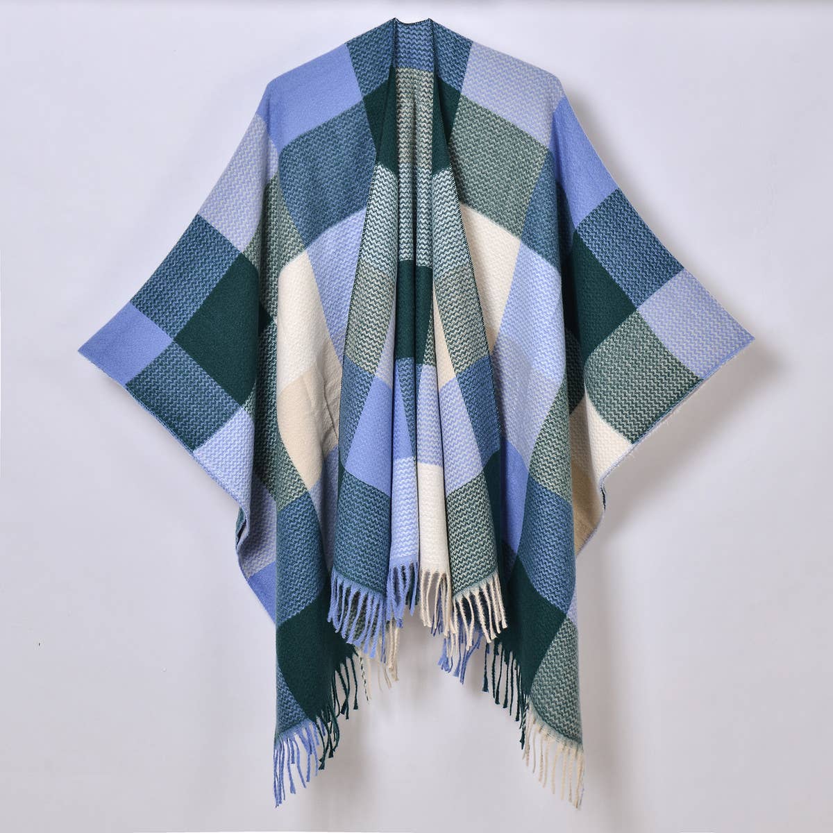 Plaid Cape ??Colorblock Winter Shawl for Travel_CWASC0960