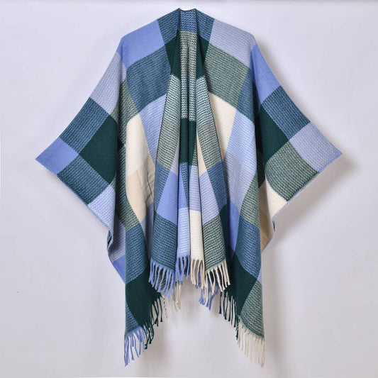 Plaid Cape ??Colorblock Winter Shawl for Travel_CWASC0960