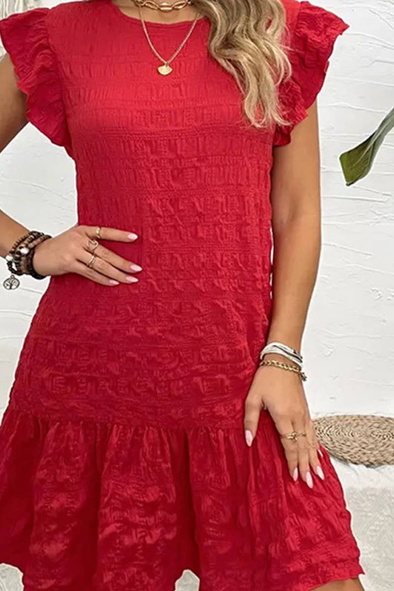 CWDSD7615_RUFFLED SLEEVELESS A-LINE LOOSE MINI DRESS