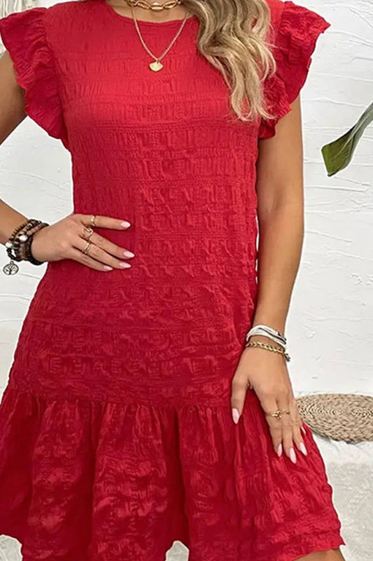 CWDSD7615_RUFFLED SLEEVELESS A-LINE LOOSE MINI DRESS