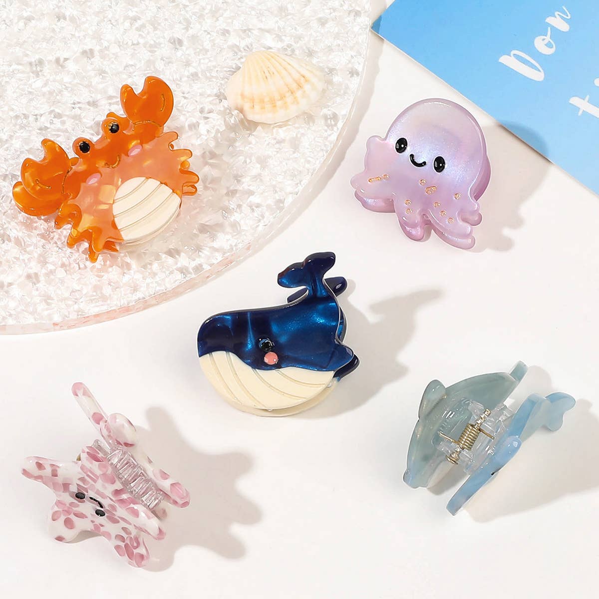 CUTE OCEAN STARFIS,SEA SNAIL SMALL ACETATE HAIR CLAW CLIPS