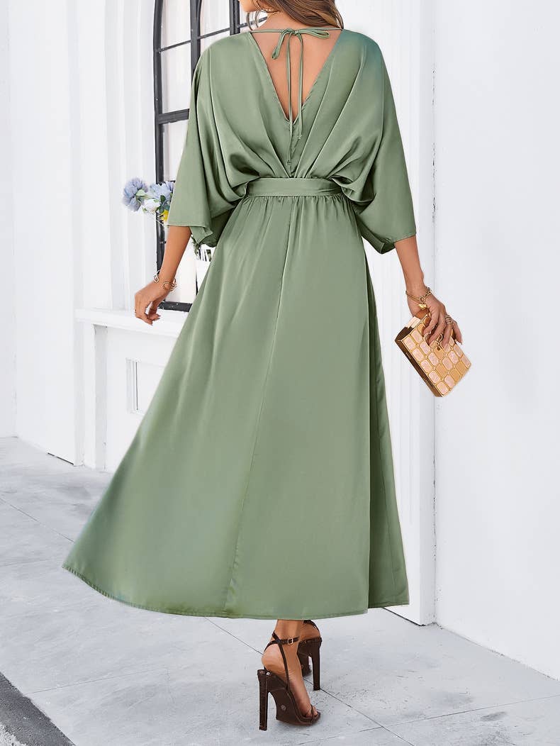 Elegant V-Neck High-Waist Loose Split Maxi Dress