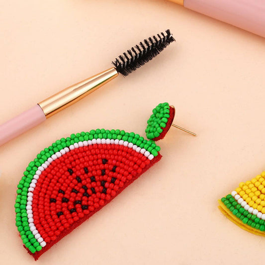 RICE BEAD WOVEN WATERMELON EARRINGS FRUIT EARRINGS