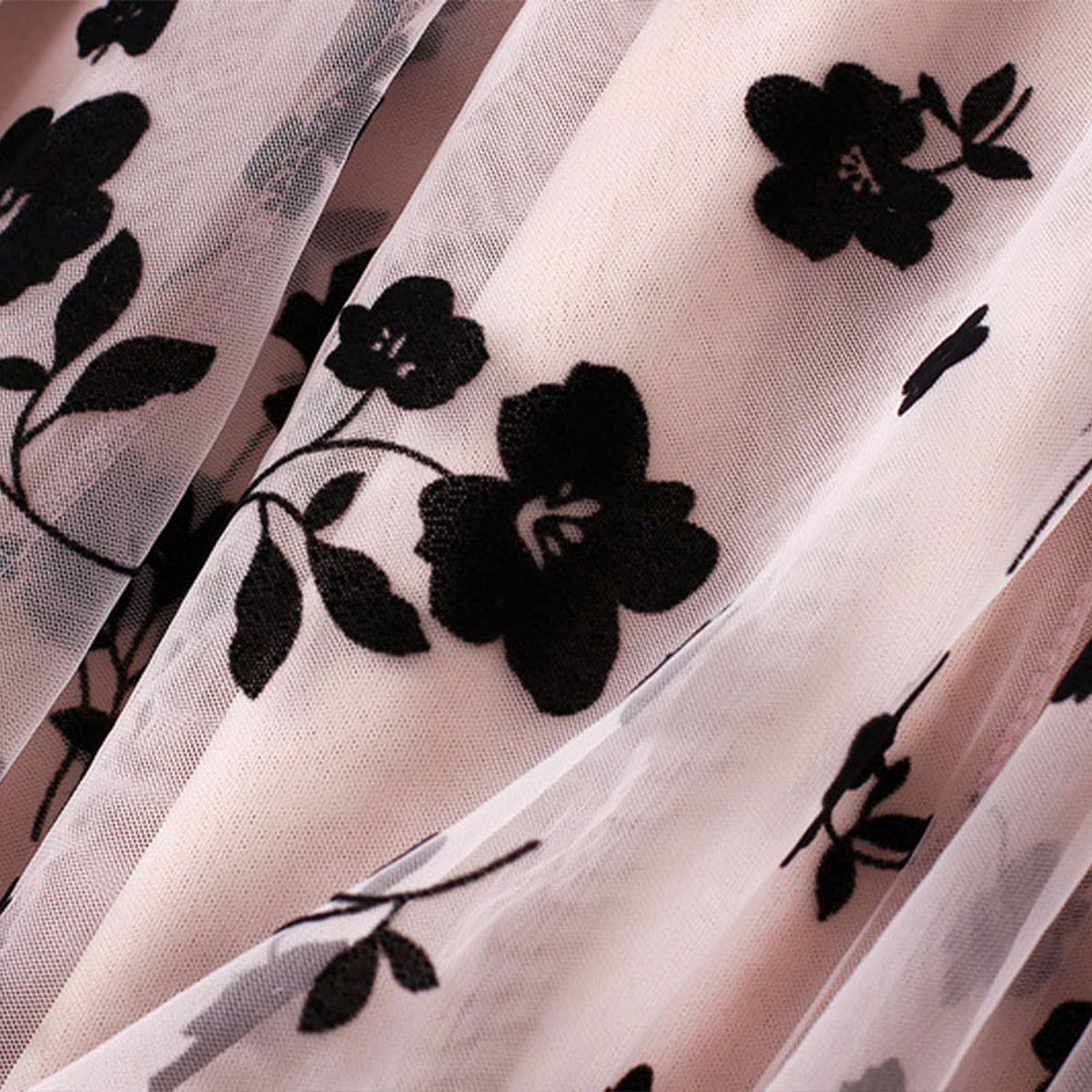 Flocked Tulle Pleated Slim Fit Midi Skirt